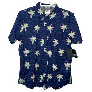 Reverse Threads Men’s Palm Tree Short Sleeve Button Down Shirt - Blue